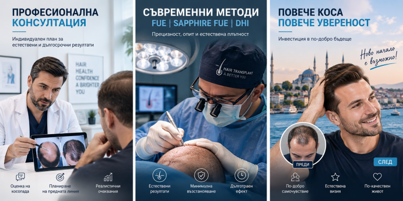 Най-добрите клиники за присаждане на коса през 2026 г. – FUE, Sapphire FUE и DHI